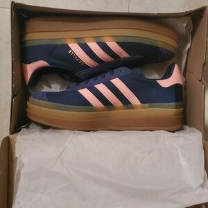 Adidas Gazelle Bold Sneakers Blue with Pink Stripes Size 10W Women’s